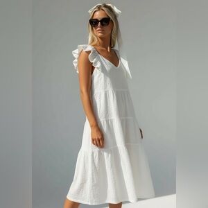 Old Navy‎ White Textured Tie Back Tiered Maxi Dress Womens XL